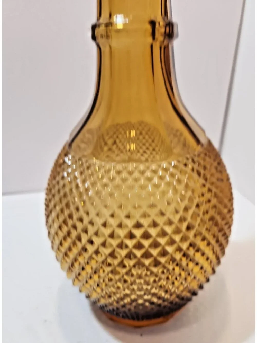 Vintage 1960's Amber Colored Hobnail Glass Wine/Liquor Decanter Bottle w/Stopper